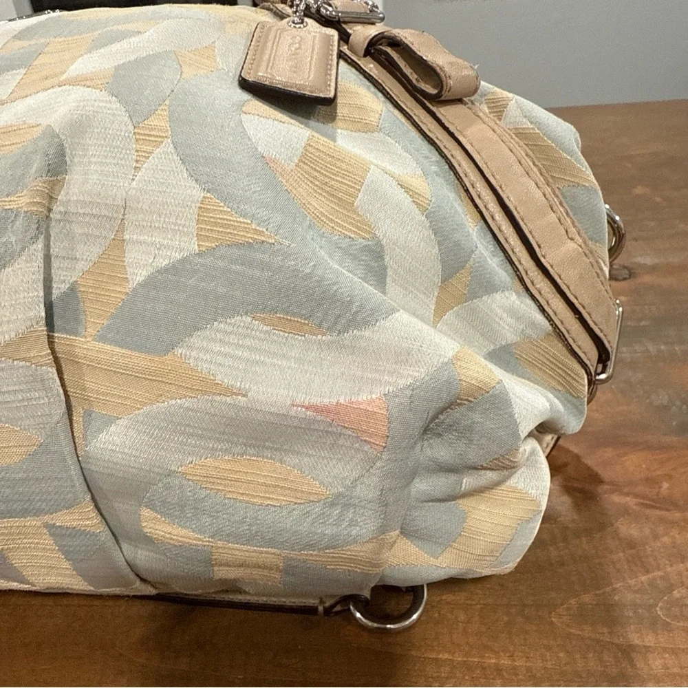 COACH MADISON SATCHEL Blue Cream Signature C Fabric Leather Trim Handbag Purse - Picture 11 of 14